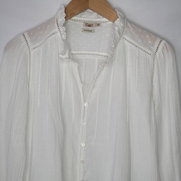 Faherty- Women's organic cotton- White long sleeve button up blouse- size small - Picture 2 of 7